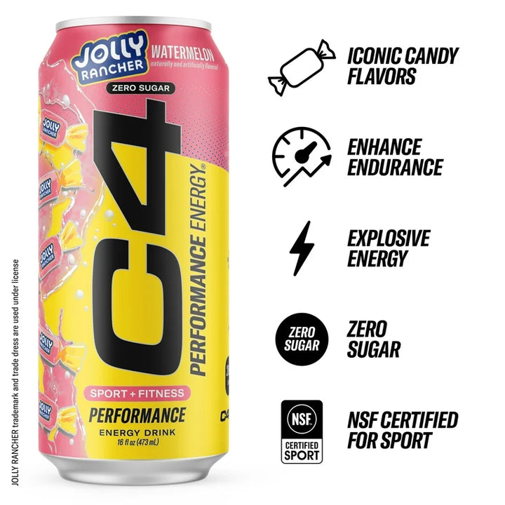 12 Latas Cellucor C4 Energy Zero Sugar 16Oz Jolly Rancher Watermelon