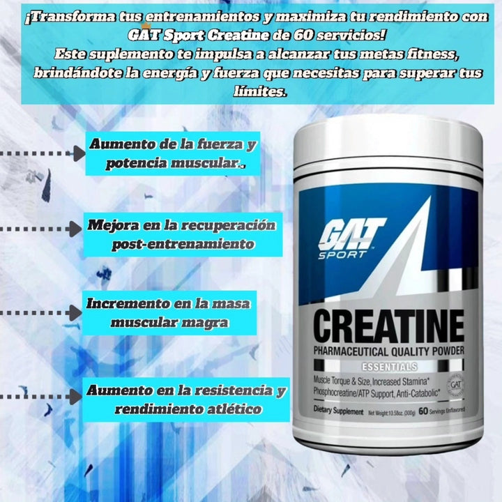 Gat Creatina Monohidratada 300gr 100% Pura 60 Servicios