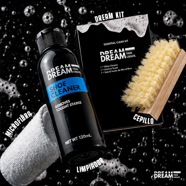 Dream KIT | Cepillo | Microfibra Y Limpiador Para Tenis Multiusos 120 Ml Piel, Gamuza Y Mas