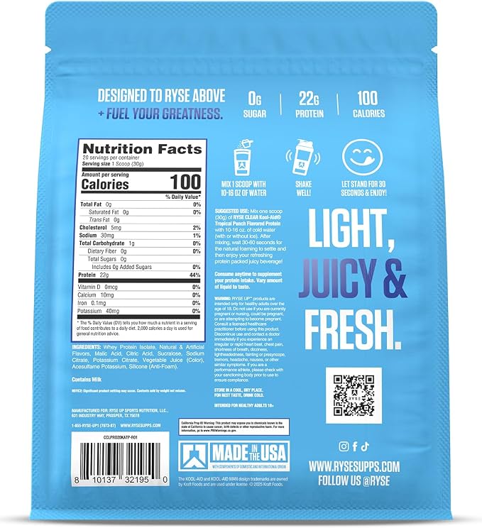 Proteína Ryse Kool-aid Tropical Punch 600g 20 Servicios