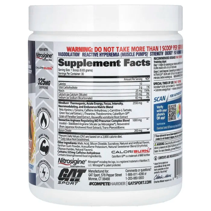 GAT Nitraflex Burn 30 porciones sabor Frambuesa Azul