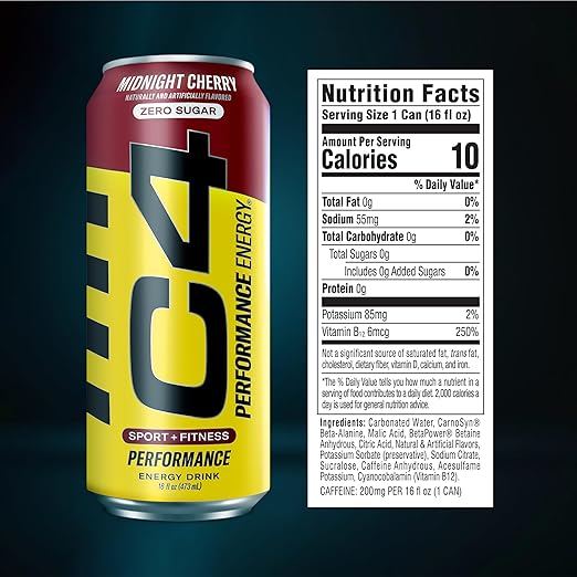 12 Latas Cellucor C4 Energy Zero Sugar 16Oz Cereza intensa y oscura