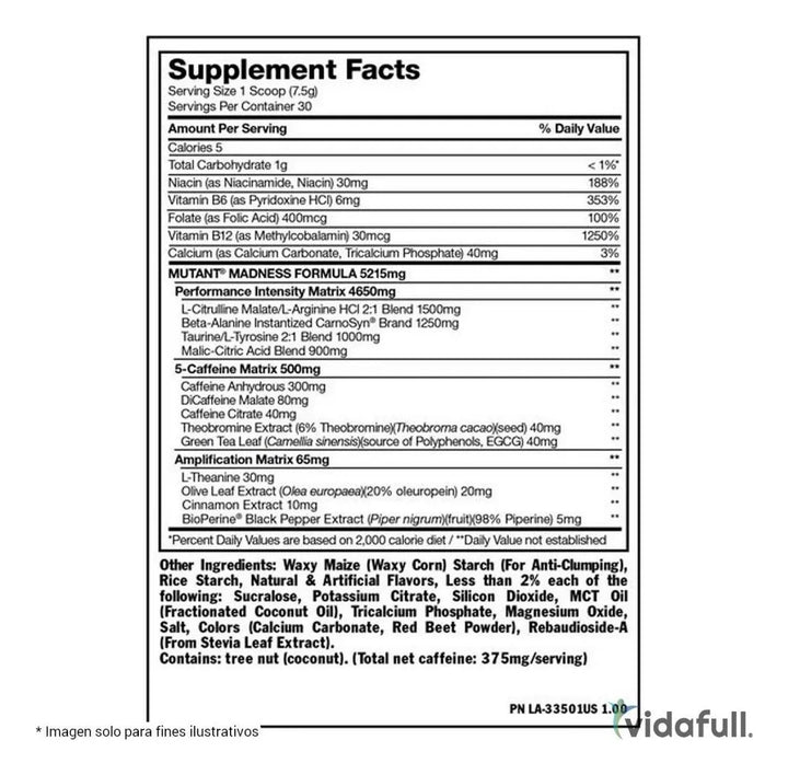 Mutant Madness Pre Entreno Sabor Ponche De Frutas 30 Porciones