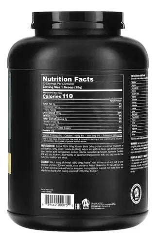 Animal Universal Nutrition Proteina 100% Whey 4 Lb 60 Servicios