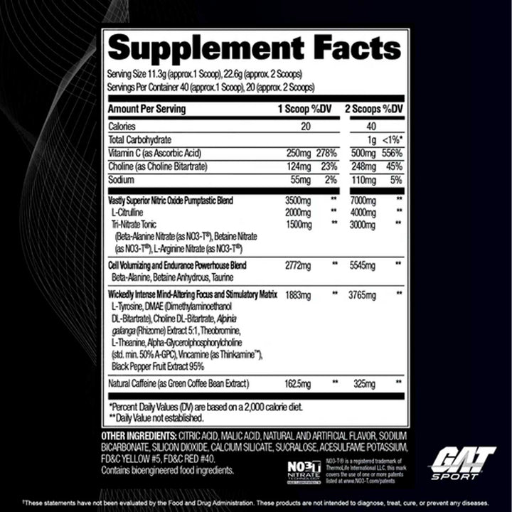 Gat Sport Pre Entreno Nitraflex Black 40 Servicios