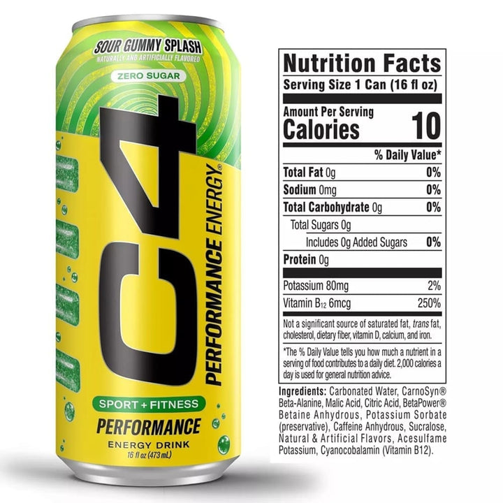 12 Latas Cellucor C4 Energy Zero Sugar 16Oz Sour Gummy Splash