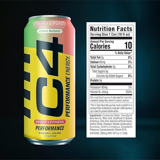 12 Latas Cellucor C4 Energy Zero Sugar 16Oz  Cereza dulce +  Lima ácida